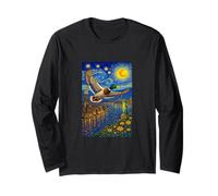 Flying Immigrant Mallard Duck in The Starry Night Painting Maglia a Manica