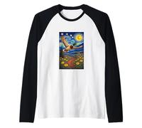Flying Immigrant Mallard Duck in The Starry Night Painting Maglia con Maniche Raglan