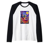 Flying Immigrant Mallard Duck in The Starry Night Painting Maglia con Maniche Raglan