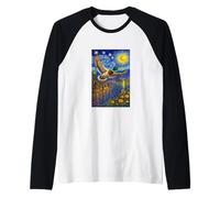 Flying Immigrant Mallard Duck in The Starry Night Painting Maglia con Maniche Raglan