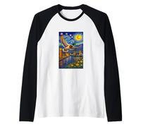 Flying Immigrant Mallard Duck in The Starry Night Painting Maglia con Maniche Raglan