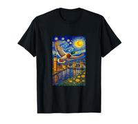 Flying Immigrant Mallard Duck in The Starry Night Painting Maglietta