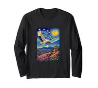 Flying Japanese Red Crowned Crane in The Starry Night Paint Maglia a Manica