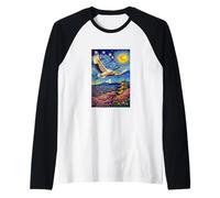 Flying Japanese Red Crowned Crane in The Starry Night Paint Maglia con Maniche Raglan