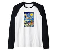 Flying Japanese Red Crowned Crane in The Starry Night Paint Maglia con Maniche Raglan