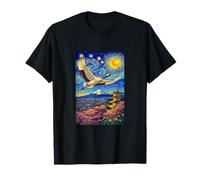 Flying Japanese Red Crowned Crane in The Starry Night Paint Maglietta