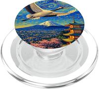 Flying Japanese Red Crowned Crane in The Starry Night Paint PopSockets PopGrip per MagSafe