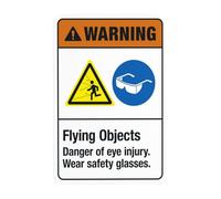 Flying Objects - Segnale di avvertimento con occhiali di sicurezza, pericolo di lesioni agli occhi, cartello in metallo per la sicurezza delle costruzioni, per lavoro, casa, garage, parete stradale