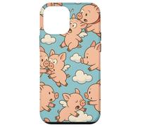 Flying Pigs Cartoon Fantasy Whimsical Piglet Cloud Art Custodia per iPhone 12 mini
