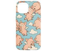 Flying Pigs Cartoon Fantasy Whimsical Piglet Cloud Art Custodia per iPhone 15