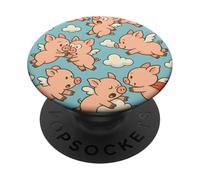 Flying Pigs Cartoon Fantasy Whimsical Piglet Cloud Art PopSockets PopGrip Adesivo