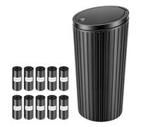 Flying Pottery Mini Cestino Auto, Pattumiera per Auto con Coperchio con 10 Rotoli Sacchetti, Accessorio per Interni Adatto ad Automobili, Ufficio, Case (Nero)