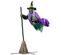Flying Witch Halloween Decor, Hovering on Bow Prop, Spooky Hanging Decoration with Creepy Details for Porch, Yard, Lawn, Patio, Indoor and Outdoor Halloween Display