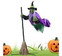 Flying Witch Halloween Decor, Hovering Witch on Broom, Spooky Lawn Prop, Scary Hanging Decoration, Haunted House Accessory for Porch Yard Home Patio Indoor Outdoor Display, 70.87 inches
