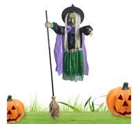 Flying Witch Trick or Treat Night Decor, Hovering Witching on Broom, 70.87 Inches Spooky Prop Porch & all Hallows' Eve Design, Lawn Ornament Use for Backyard, Patios, Indoor, And Outdoor Setup