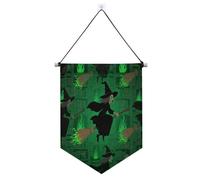Flying Witchy Scream Banner verde da appendere alla parete con asta telescopica Banner decorazioni da cortile all'aperto per porte, pareti, finestre, giardini, banderitas para fiestas