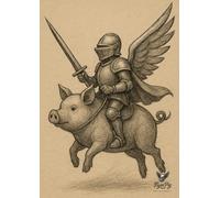 Flyin'Pig - The pig rider knight, A4, ruled(lined): Vintage paper background rideing knight sketch simple notebook,110 ruled pages