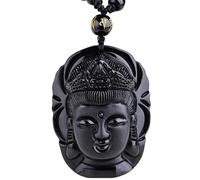 FLYIODFCXV collana di giada, Collana con ciondolo Buddha in ossidiana naturale intagliato a mano