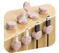 FLYLEAD 8 Pezzi Organizzatore Cavi in Silicone Clip Magnetiche Fermacavi Adesivi Autoadesivo per Cavo da Comodino, HDMI, USB, Accessori da Scrivania, Rosa