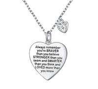 FLYOW Collana con ciondolo a forma di cuore in argento Sterling con scritta "Always Remember You are Braver Than You Believe", regalo ispiratore per figlia da mamma e papà, 0.87 inches, Argento