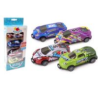 FLYPOP'S - 4 Macchine da Corsa Schianto - Veicolo a Frizione - 022887 - Multicolore - Metallo - Giocattolo per Bambini - Regalo - Miniatura - Veicolo - 9 cm - A Partire dai 3 anni