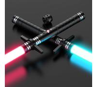 FlyQintess Spada Laser RGB 24 Colori, Spade Laser Ricaricabili USB-C con Suono FX e Manico Metallico, 102 CM Lightsaber per Bambini e Adulti Regalo di Compleanno Halloween Giochi di Ruolo (Kreuz 2pc)