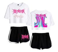 Flyself KPOP T-Shirt Crop Top & Pantaloncini Set Donne 樂-Star Rock Star Manica Corte Maglietta Shorts 2 Pezzi Sportivo (S-Class) BangChan Changbin Hyunjin Han Felix Seungmin