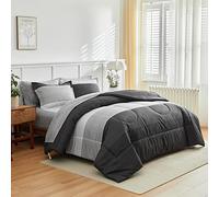 Flysheep Set di biancheria da letto a righe Ombre in una borsa, 7 pezzi, per letto matrimoniale, grigio e bianco a righe (1 piumone, 1 lenzuolo piano, 1 lenzuolo con angoli, 2 federe, 2 federe)