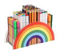 Flytreal Portapenne in acrilico trasparente, organizer da scrivania arcobaleno, per casa, ufficio, scrivania, portapenne, organizer per cancelleria da scrivania per donne, bambini, studenti, forniture
