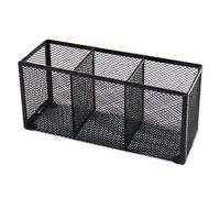 Flytreal Portapenne in rete nera, piccolo organizer da scrivania in metallo, cancelleria per ufficio, accessori per riporre oggetti, 3 scomparti, porta pennelli per casa, scuola, aula e insegnanti