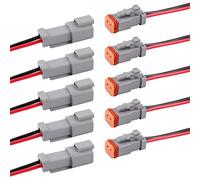 Flytuo - Set da 5 connettori Deutsch DT, 2 poli, maschio e femmina, impermeabili, cablaggio per auto, camion, barche, luci di lavoro a LED, 16 AWG. (5 set da 2 poli, grigio)