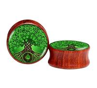 Flyun, dilatatori per orecchio in legno rosso con albero della vita, 8 - 25 mm, con doppia svasatura