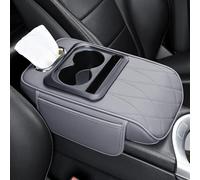 FM2018XSL Copri Console Bracciolo Auto con 2 Tasche Portaoggetti,Protezione Console Centrale Multifunzionale con Portabicchieri,Porta Telefono,Scatola Fazzoletti,Organizer Interno per Auto(Grigio)