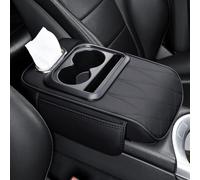 FM2018XSL Copri Console Bracciolo Auto con 2 Tasche Portaoggetti,Protezione Console Centrale Multifunzionale con Portabicchieri,Porta Telefono,Scatola Fazzoletti,Organizer Interno per Auto(Nero)