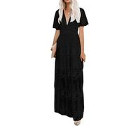 FM2018XSL Donna Elegante Pizzo Fiori Abito Lungo Estate Maniche Corte Bohemia