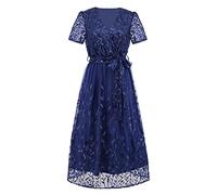 FM2018XSL Donna Elegante Rivestimento Abito a Colla a V Festa Ricamo Fini Sposa Cocktail Serata Cintura