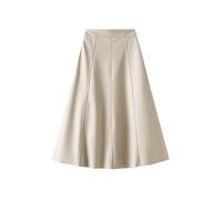 FM2018XSL Gonna in Pelle delle Donne Vita Alta Temperamento Mid Length A-Line Wrapped Hip Ombrello Gonna Autunno/Inverno Retro Half Skirt,L,Apricot