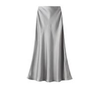 FM2018XSL Gonna Lunga Raso Donna Elastico in Vita Alta Elegante Gonna a Coda di Pesce Casual Maxi Gonna Plissettata, XL, Grigio Argento