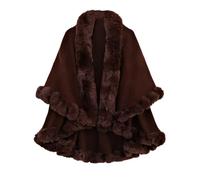 FM2018XSL Mantello Invernale Donna con Collo in Pelliccia Sintetica Cappotto Poncho Caldo Scialli Eleganti da Sera (Caffè)