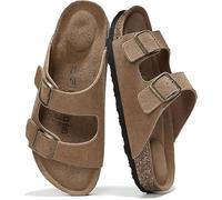 FM2018XSL Sandali piatti cuoio reale, lettino in sughero, sandali da donna con schiuma di memoria e supporto per la cornice, Vacation Essentials Slides per donna