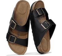 FM2018XSL Sandali piatti cuoio reale, lettino in sughero, sandali da donna con schiuma di memoria e supporto per la cornice, Vacation Essentials Slides per donna