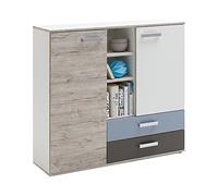 FMD Möbel Highboard, truciolato, Rovere Sabbia/colorato, ca. 117 x 104 x 33 cm