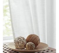 Fmfunctex Tende bianche semi velate in lino per camera da letto e soggiorno, lunghezza 183 cm, tende per finestre in lino puro testurizzato, filtraggio della luce, 2 pannelli con tasca per asta