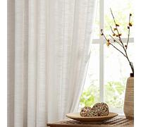 Fmfunctex Tende naturali semi velate in lino per camera da letto e soggiorno, beige, lunghezza 183 cm, tende per finestre in lino puro testurizzato, filtraggio della luce, 2 pannelli con tasca per