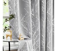 Fmfunctex Tende oscuranti grigie argento per soggiorno, 228,6 cm, con occhielli, per camera da letto, ramo di albero, isolamento termico, tende per finestre, pannelli per cameretta dei bambini, 2
