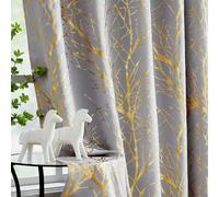 FMFUNCTEX Tende oscuranti per camera da letto con rami di albero in lamina d'oro da 84 pollici, stampa metallizzata, tende termiche ad alta efficienza energetica, per ospiti soggiorno, occhielli superiori 2 pannelli
