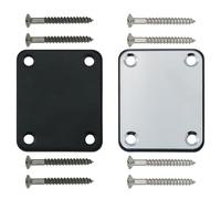 FMHXG 2PCS Piazza Chitarra Elettrica Collo Rinforzo Piastra di Rinforzo Collo Basso Piastra Giunto Nero Argento 4 Fori Con Viti Chitarra Elettrica Sostituzione Piastra Collo Basso Metallo Piastra