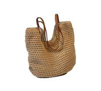 FMIYJUN Borsa tessuta in filo di cotone Borsa da spiaggia estiva Borsa a tracolla cava casual grande capacità buona per lavoro, spiaggia, viaggi vacanze, Marrone, Large