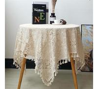 FMIYJUN Tovaglia, centrini all'uncinetto, beige, con nappe, retrò, adatti per cucina, sala da pranzo, soggiorno, banchetti, ristoranti (beige 1, 90 x 90 cm)