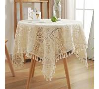 FMIYJUN Tovaglia, centrini all'uncinetto, beige, in cotone, con nappe, retrò, adatti per cucina, sala da pranzo, soggiorno, banchetti, ristoranti (beige 2, 90 x 90 cm)